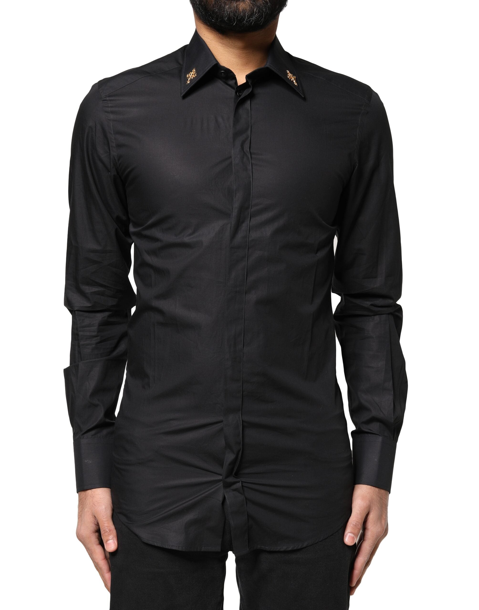 Dolce & Gabbana Black GOLD Cross Embellished Men's Shirt